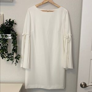 Antonio Melani White Sheath Dress with Pleated Sleeves - Size 8